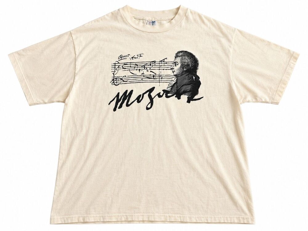 Hanes Vintage 90s Mozart Graphic Single Stitch T-Shirt XL Made in USA Classical